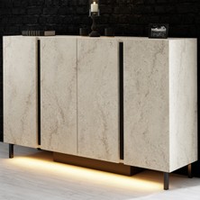 Modatte Mobilya MODATTE Paris Siyah Demir Ayaklı Rgb LED Işık Sistemli Traverten Konsol