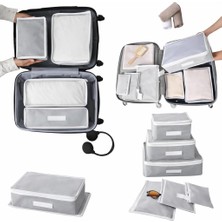 Braventa Collection ® 6'lı Valiz Organizer Bagaj Bavul Hastane Bebek Çantası Düzenleyici Fileli Gri Beyaz Set Doğum Çant