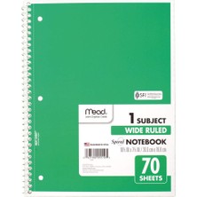 Braventa Collection Mead Spiral Defter, 1 Konu, Geniş Çizgili Kağıt, 70 Yaprak, 10-1/2" x 8", Yeşil (05510AC5)