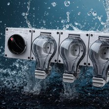 Braventa Collection Su Geçirmez IP66 Sertifikalı Çoklu Elektrik Prizi, Gri, 3'lü Priz Grubu, Dış Mekan Uyumlu, Kapaklı T