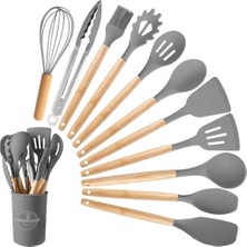 Braventa Collection Premium Silikon Mutfak Gereçleri Seti, Kaliteli Saplı, 11 Parça, Standlı (Gri)