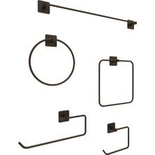 Braventa Collection Alper Banyo Yapışkanlı Aksesuar Seti Havluluk T.kağıtlık ve Peçetelik Kare Siyah 5 Li Set