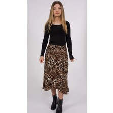 Pars Moda Tasarım Kadın Beli Lastikli Kruvaze Volanlı Etek