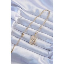 VeraGlobe Buğz 316L Çelik Zincir Altın Renk Zirkon Taşlı Yüz Figürlü Tarot Kolye - Buğz