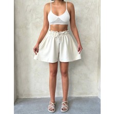 Ergün Collection Volanlı Keten Şort Bej S255058