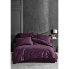 Ergün Collection Çizgili Tek Kişilik Saten Nev Takımı Mor