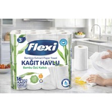 Flexi Bambu Özlü Kağıt Havlu 16 Rulo – 3 Katlı Bamboo Extract Paper Towel, Dayanıklı ve Emici