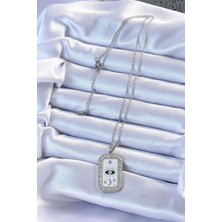 VeraGlobe Buğz 316L Çelik Zincir Gümüş Renk Mineli Zirkon Taşlı Göz Figür Tarot Kolye - Buğz