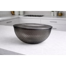 Alika Tekstil ve Ev Gereçleri 4l Şeffaf Siyah Sunum Kasesi ve Kapağı – Bpa’sız, Çok Amaçlı, Estetik Desenli Büyük Kase