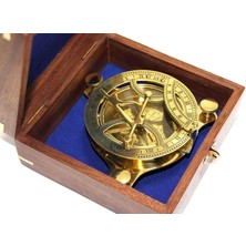 VeraGlobe Buğz Ahşap Kutulu El Yapımı Pirinç Güneş Saati ve Pusula