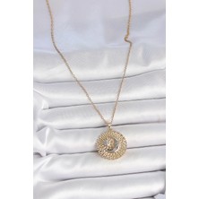 VeraGlobe Buğz 316L Çelik Gold Renk Mix Renk Ay Güneş Model Kadın Kolye - Buğz