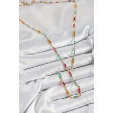 VeraGlobe Buğz Pirinç Renkli Zirkon Taşlı Dikdörtgen Model Gold Renk Kadın Y Kolye - Buğz