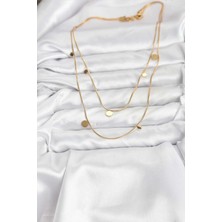 VeraGlobe Buğz 316L Çelik Zincir Gold Renk Pullu Kadın Kolye - Buğz