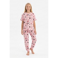 Isobel Isob Pembe Kedicik Desenli %100 Pamuk Kız Çocuk Pijama Takımı 3-12 Yaş 91004-91204