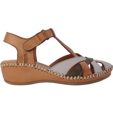 Albini Hakiki Deri Comfort Dolgu Topuk Kadın Sandalet | ALB2660209Y