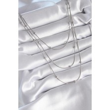 VeraGlobe Buğz 316L Çelik Gümüş Renk 3'lü Topçuk Detay Kadın Kolye - Buğz