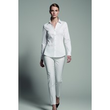 Şiir Sonora Kadın Slim Fit Dar Kesim Vücuda Oturan Uzun Kollu Düğme Detaylı Basic Gömlek - Beyaz