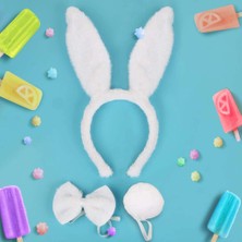 VeraGlobe Buğz Tavşan Kostüm Seti Taç Papyon Kuyruk Beyaz Renk