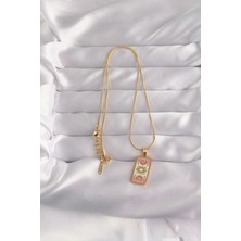 VeraGlobe Buğz 316L Çelik Gold Renk Karışık Mineli Ay Figür Tarot Kolye - Buğz