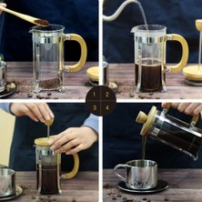 VeraGlobe Buğz Ahşap Detaylı 600 ml Cam French Press