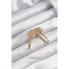 VeraGlobe Buğz 316L Çelik Altın Renk Geometrik Yonca Model Küpe - Buğz