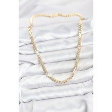 VeraGlobe Buğz Pirinç Gold Renk Yassı Zincir Kadın Kolye - Buğz