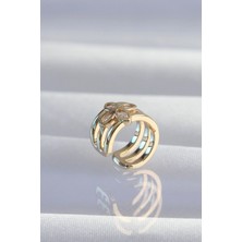 VeraGlobe Buğz Pirinç Gold Renk Yonca Earcuff Küpe - Buğz