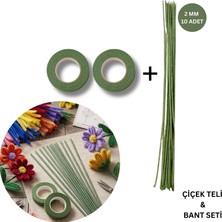 Roco Paper Co. Yeşil Çiçek Teli – 10LU, 2mm-40 cm & 2 Adet Açık Yeşil Çiçek Bandı Seti, Hobi, Dıy Çiçek Yapım Seti