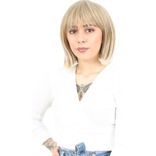 Ergün Collection Küt Kahküllü Fiber Sen Peruk / Karamel / Platin Röfleli