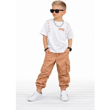 Bambam Erkek Çocuk Star Baskılı Tişört Kargo Pantolon Takım – Spor Şık 2’li Kombin 546K