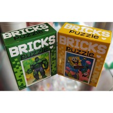 Ada Çanta Kırtasiye 2 Adet Bricks Mini Puzzle Yap Boz (15CM*10CM / 100PARÇA) (Hulk/sünger Bob) AD232308