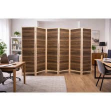 KARAS AHŞAP 6 Kanatlı 45X175 cm Katlanabilir Modern Ceviz Desenli Ahşap Seperatör Paravan Mdf