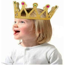 Ergün Collection Altın Renk Çuk ve Yetişkin Uyumlu Kraliçe Tacı Prenses Tacı 8X25 cm