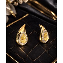 Leifa Jewelry Sitrin Taşlı Swarovski Detaylı 925 Ayar Gümüş Küpe