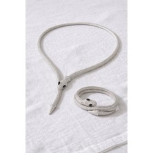 Ares 01 Store 🐍yılan Figürlü Gümüş Renk Kolye Bileklik Kombin🐍