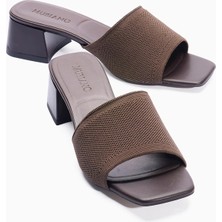 Mubiano Kadın Triko Terlik Kare Burun Topuklu Laria Kahverengi