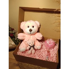 Paganca Pembe Ayıcık 25CM - Ayıcık Anahtarlık - Dilek Şişesi - Kalp Tüllü Kutu Hediye Seti