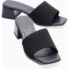 Mubiano Kadın Triko Terlik Kare Burun Topuklu Laria Siyah