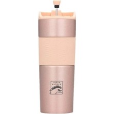 Nuvvo French Press Paslanmaz Rose Çelik Termos 500ML, Dayanıklı Kamp Ekipmanları, Kamp