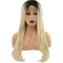 Ergün Collection Fiber Sen Düz Uzun Tül Peruk / Siyah Platin Uzun Ombreli