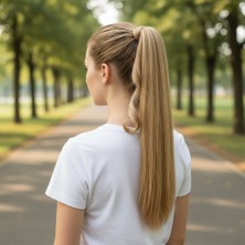 Ergün Collection Bağlamalı Düz At Kuyruğu / Karamel Platin Röfleli