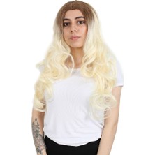 Ergün Collection Yoğun Dalgalı Fiber Sen Uzun Perçemsiz Peruk / Balköpüğü / Platin Uzun Ombreli