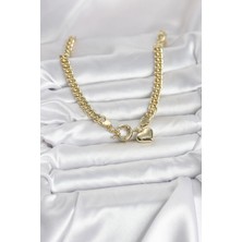 VeraGlobe Buğz Kalp Detaylı Gold Renk Pirinç Kadın Kolye - Buğz