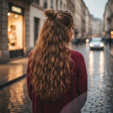 Ergün Collection Fiber Sen Kabarık Dalgalı Yarım Ay + 2 Yan Çıt Çıt / Kumral