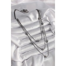 VeraGlobe Buğz Pirinç Füme Renk 3'lü Yıldız Model Kadın Kolye - Buğz