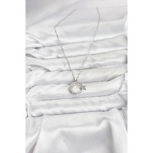 VeraGlobe Buğz 316L Çelik Zincir Gümüş Renk Ay Yıldız Model Zirkon Taşlı Kadın Kolye - Buğz