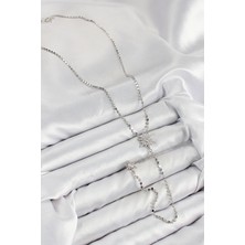 VeraGlobe Buğz Pirinç Zirkon Taşlı Ezme Zincirli Kutup Yıldızı Model Gümüş Renk Y Kolye - Buğz