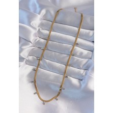 VeraGlobe Buğz 316L Çelik Gold Renk Baget Taşlı Italyan Zincir Kolye - Buğz