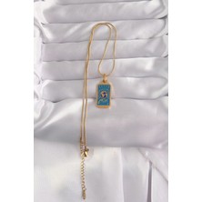 VeraGlobe Buğz 316L Çelik Gold Renk Mavi Mineli El Figür Tarot Kolye - Buğz