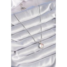 VeraGlobe Buğz 316L Çelik Gümüş Renk Beyaz Sedefli Vintage Model Kadın Kolye - Buğz